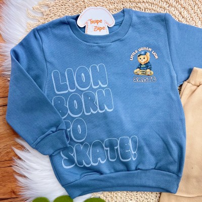 Conj. Casaco Lion Born to Skate e Calça de Moletom - Azul Jeans